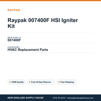 Raypak 007400F HSI Igniter Kit — New England Supply House spec card [NESH-SPEC-CARD-V2]