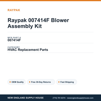 Raypak 007414F Blower Assembly Kit — New England Supply House spec card [NESH-SPEC-CARD-V2]