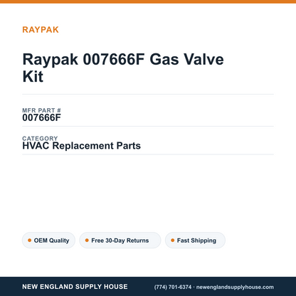 Raypak 007666F Gas Valve Kit — New England Supply House spec card [NESH-SPEC-CARD-V2]