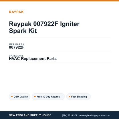 Raypak 007922F Igniter Spark Kit — New England Supply House spec card [NESH-SPEC-CARD-V2]