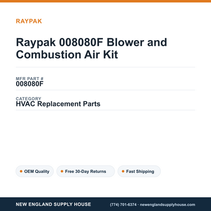 Raypak 008080F Blower and Combustion Air Kit — New England Supply House spec card [NESH-SPEC-CARD-V2]