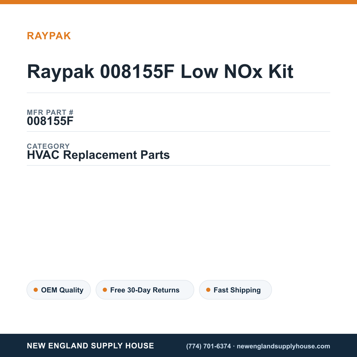 Raypak 008155F Low NOx Kit — New England Supply House spec card [NESH-SPEC-CARD-V2]