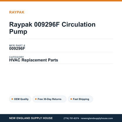 Raypak 009296F Circulation Pump — New England Supply House spec card [NESH-SPEC-CARD-V2]