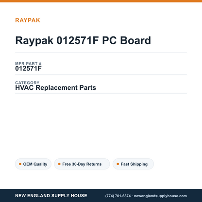 Raypak 012571F PC Board — New England Supply House spec card [NESH-SPEC-CARD-V2]