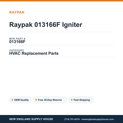 Raypak 013166F Igniter — New England Supply House spec card [NESH-SPEC-CARD-V2]