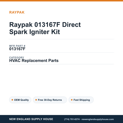 Raypak 013167F Direct Spark Igniter Kit — New England Supply House spec card [NESH-SPEC-CARD-V2]