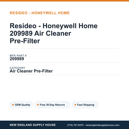 Resideo - Honeywell Home 209989 Air Cleaner Pre-Filter — New England Supply House spec card [NESH-SPEC-CARD-V2]