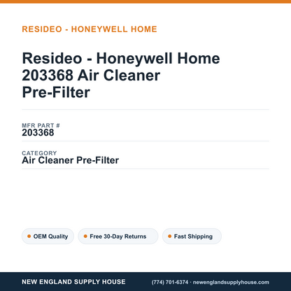 Resideo - Honeywell Home 203368 Air Cleaner Pre-Filter — New England Supply House spec card [NESH-SPEC-CARD-V2]
