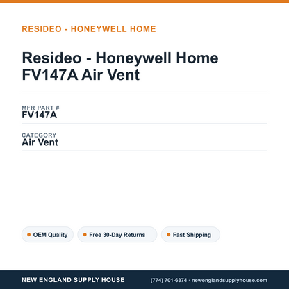 Resideo - Honeywell Home FV147A Air Vent — New England Supply House spec card [NESH-SPEC-CARD-V2]