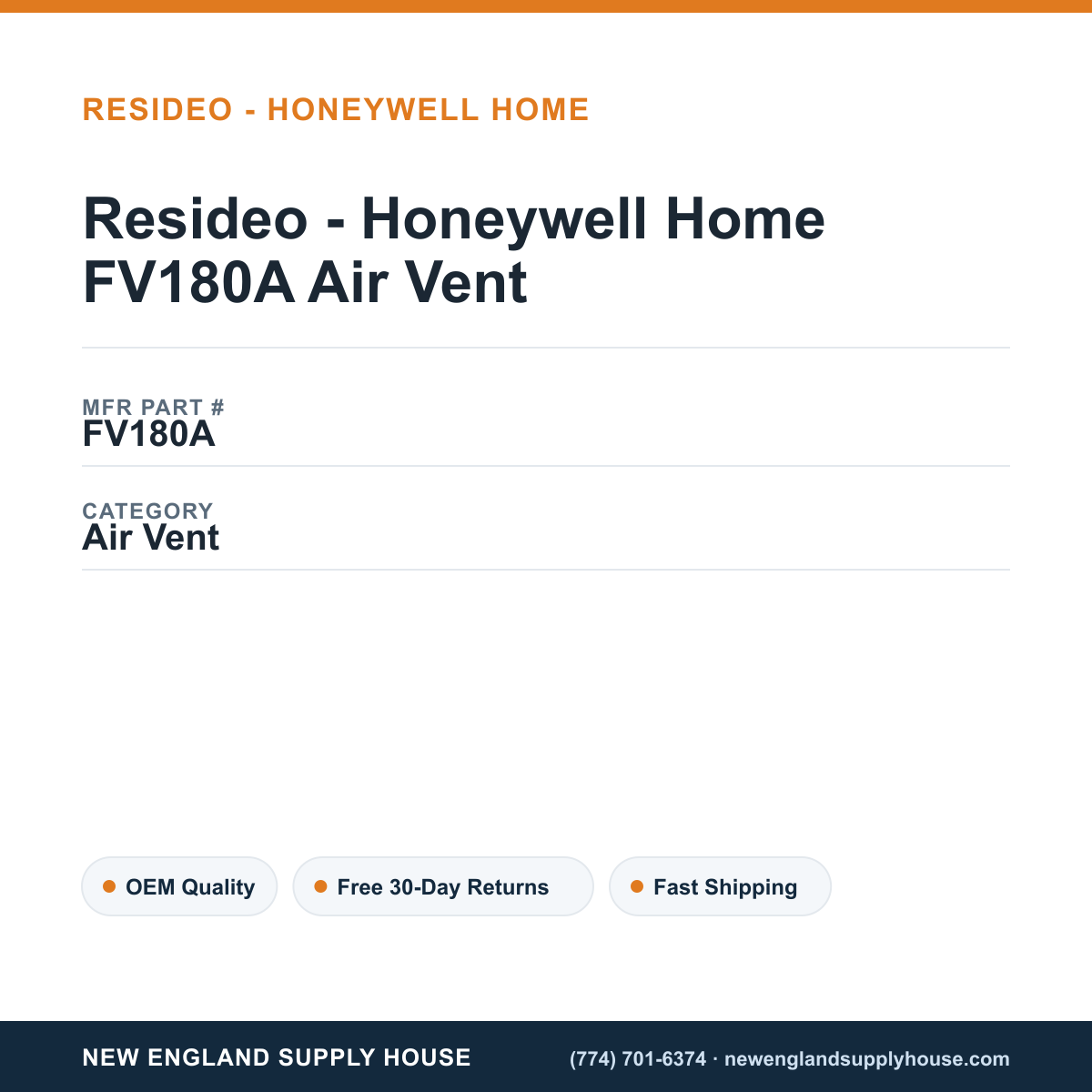 Resideo - Honeywell Home FV180A Air Vent — New England Supply House spec card [NESH-SPEC-CARD-V2]