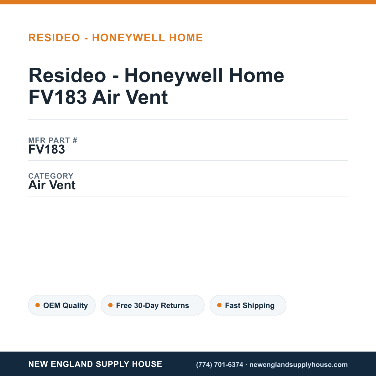 Resideo - Honeywell Home FV183 Air Vent — New England Supply House spec card [NESH-SPEC-CARD-V2]