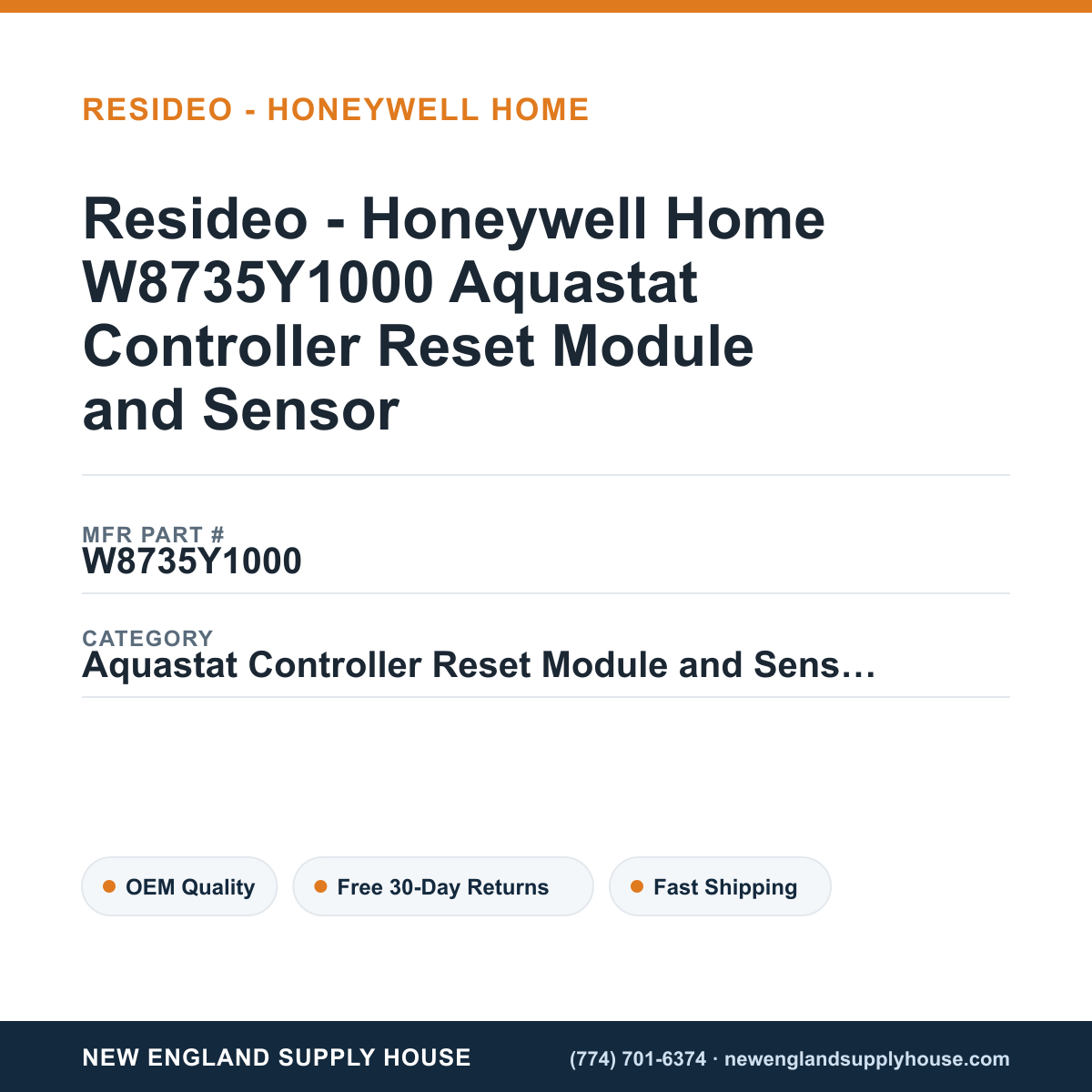 Resideo - Honeywell Home W8735Y1000 Aquastat Controller Reset Module and Sensor — New England Supply House spec card [NESH-SPEC-CARD-V2]