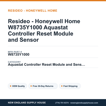 Resideo - Honeywell Home W8735Y1000 Aquastat Controller Reset Module and Sensor — New England Supply House spec card [NESH-SPEC-CARD-V2]