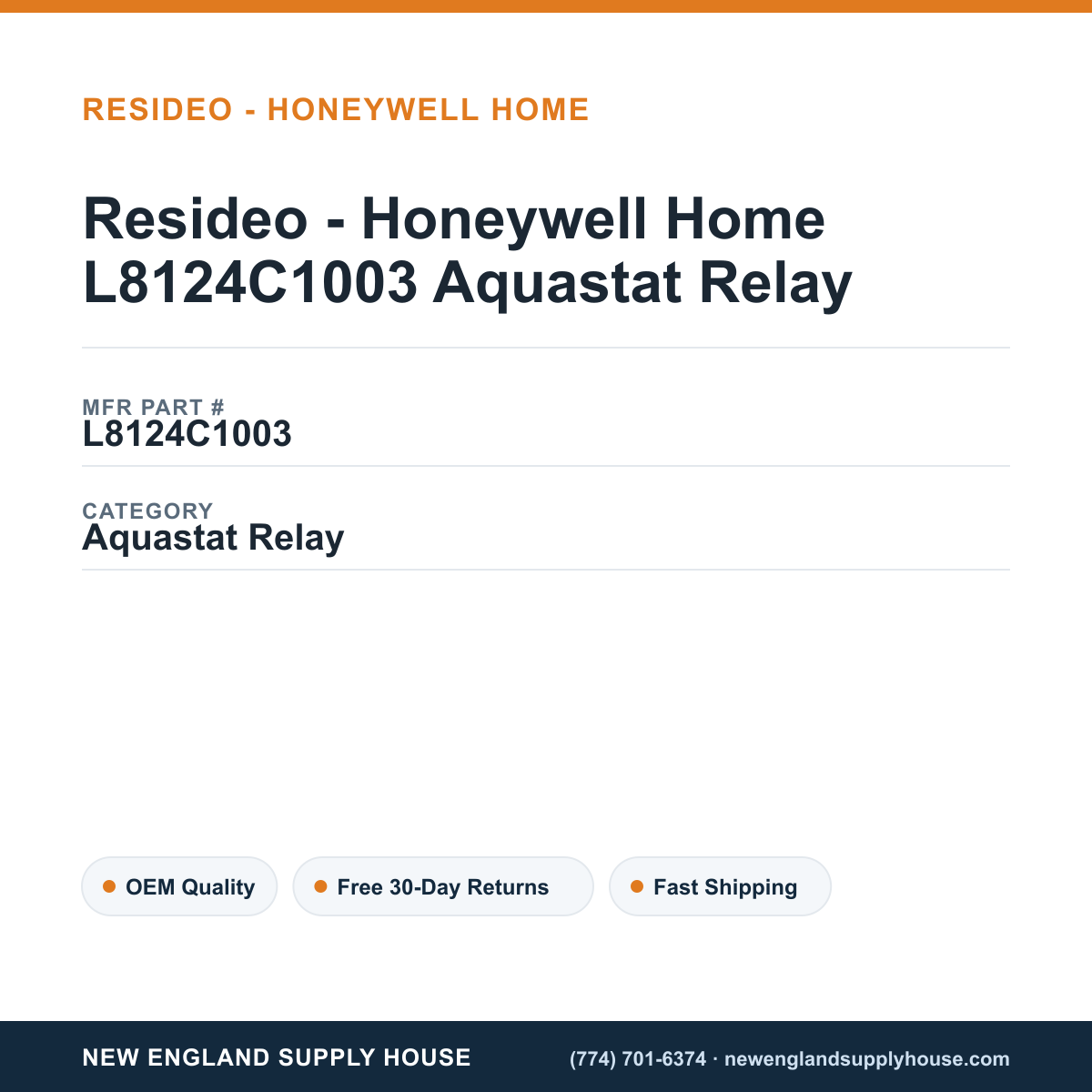 Resideo - Honeywell Home L8124C1003 Aquastat Relay — New England Supply House spec card [NESH-SPEC-CARD-V2]