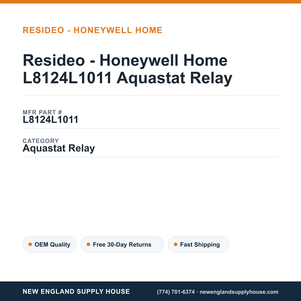 Resideo - Honeywell Home L8124L1011 Aquastat Relay — New England Supply House spec card [NESH-SPEC-CARD-V2]
