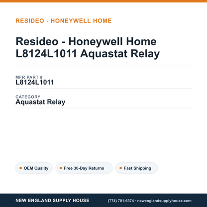 Resideo - Honeywell Home L8124L1011 Aquastat Relay — New England Supply House spec card [NESH-SPEC-CARD-V2]