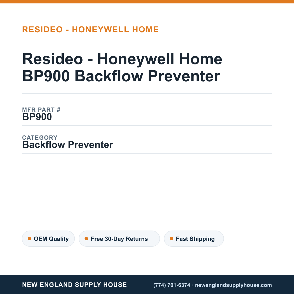 Resideo - Honeywell Home BP900 Backflow Preventer — New England Supply House spec card [NESH-SPEC-CARD-V2]