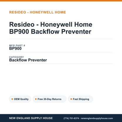 Resideo - Honeywell Home BP900 Backflow Preventer — New England Supply House spec card [NESH-SPEC-CARD-V2]
