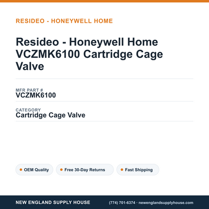 Resideo - Honeywell Home VCZMK6100 Cartridge Cage Valve — New England Supply House spec card [NESH-SPEC-CARD-V2]