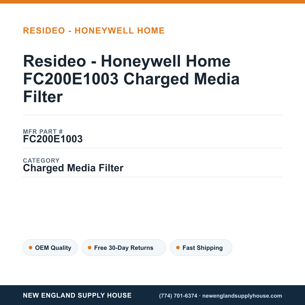 Resideo - Honeywell Home FC200E1003 Charged Media Filter — New England Supply House spec card [NESH-SPEC-CARD-V2]