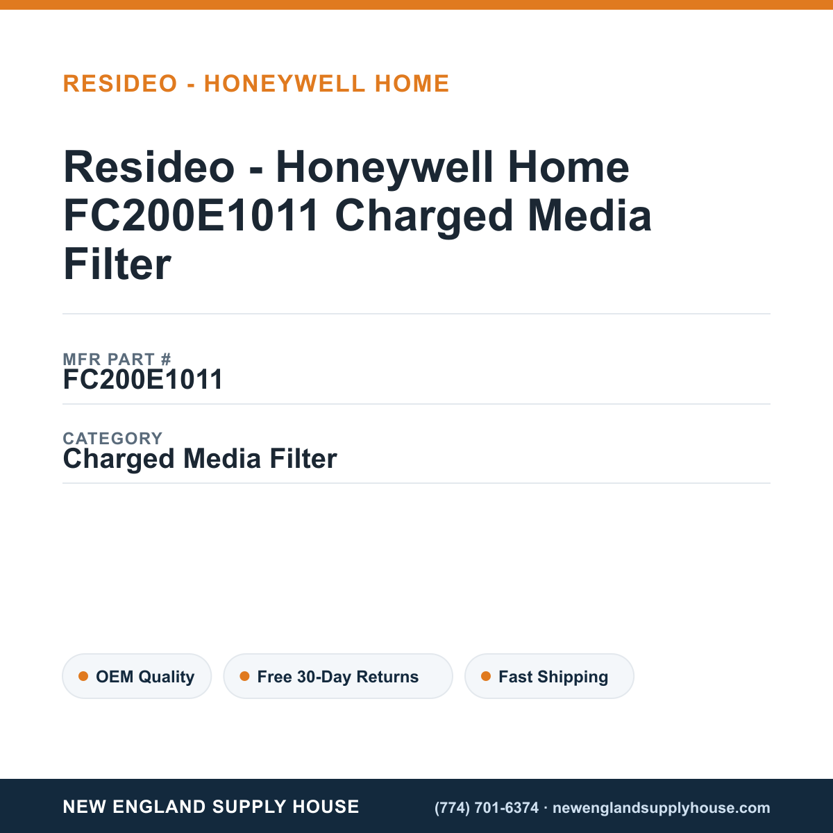 Resideo - Honeywell Home FC200E1011 Charged Media Filter — New England Supply House spec card [NESH-SPEC-CARD-V2]