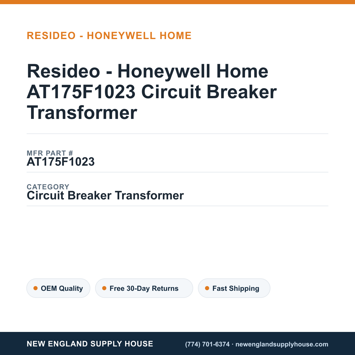 Resideo - Honeywell Home AT175F1023 Circuit Breaker Transformer — New England Supply House spec card [NESH-SPEC-CARD-V2]