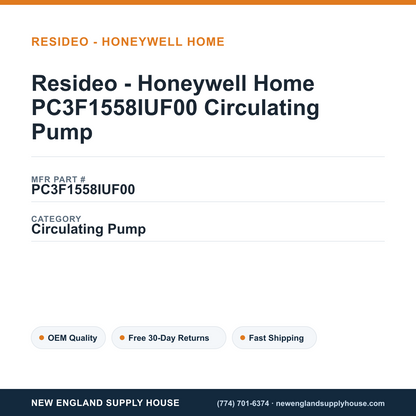 Resideo - Honeywell Home PC3F1558IUF00 Circulating Pump — New England Supply House spec card [NESH-SPEC-CARD-V2]
