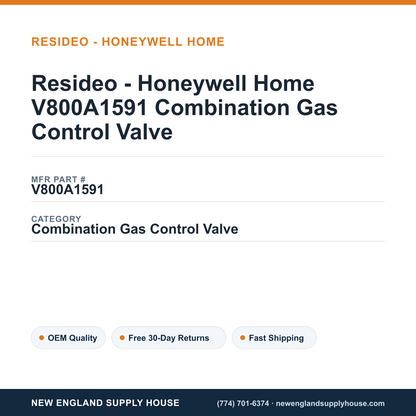 Resideo - Honeywell Home V800A1591 Combination Gas Control Valve — New England Supply House spec card [NESH-SPEC-CARD-V2]