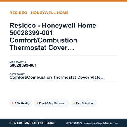 Resideo - Honeywell Home 50028399-001 Comfort/Combustion Thermostat Cover Plate Assembly — New England Supply House spec card [NESH-SPEC-CARD-V2]