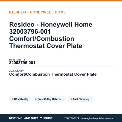 Resideo - Honeywell Home 32003796-001 Comfort/Combustion Thermostat Cover Plate — New England Supply House spec card [NESH-SPEC-CARD-V2]