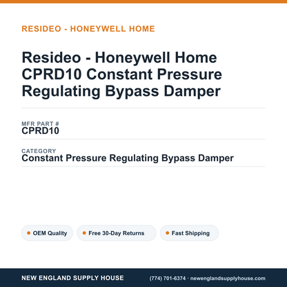 Resideo - Honeywell Home CPRD10 Constant Pressure Regulating Bypass Damper — New England Supply House spec card [NESH-SPEC-CARD-V2]