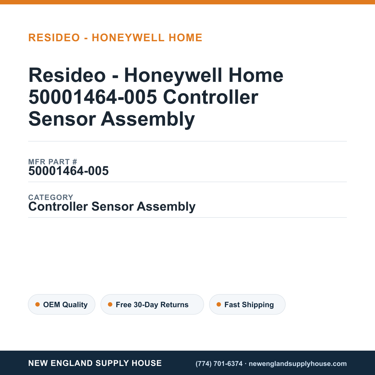 Resideo - Honeywell Home 50001464-005 Controller Sensor Assembly — New England Supply House spec card [NESH-SPEC-CARD-V2]