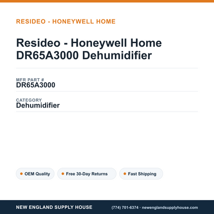 Resideo - Honeywell Home DR65A3000 Dehumidifier — New England Supply House spec card [NESH-SPEC-CARD-V2]