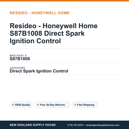 Resideo - Honeywell Home S87B1008 Direct Spark Ignition Control — New England Supply House spec card [NESH-SPEC-CARD-V2]