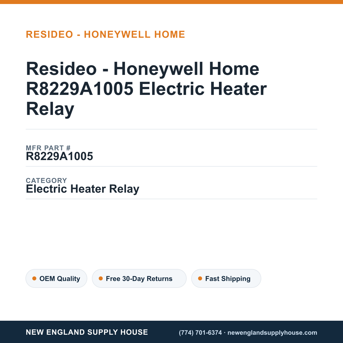 Resideo - Honeywell Home R8229A1005 Electric Heater Relay — New England Supply House spec card [NESH-SPEC-CARD-V2]