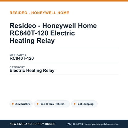 Resideo - Honeywell Home RC840T-120 Electric Heating Relay — New England Supply House spec card [NESH-SPEC-CARD-V2]