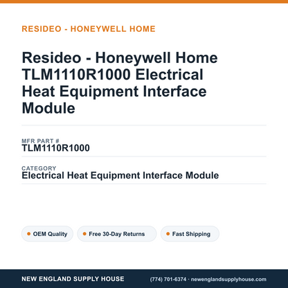 Resideo - Honeywell Home TLM1110R1000 Electrical Heat Equipment Interface Module — New England Supply House spec card [NESH-SPEC-CARD-V2]