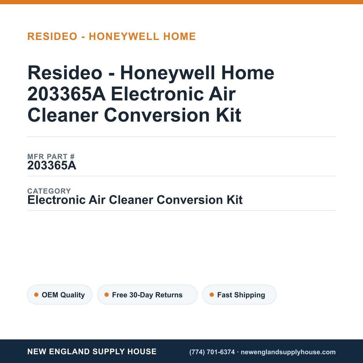 Resideo - Honeywell Home 203365A Electronic Air Cleaner Conversion Kit — New England Supply House spec card [NESH-SPEC-CARD-V2]