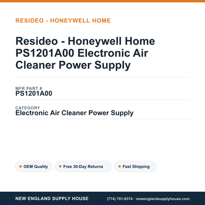 Resideo - Honeywell Home PS1201A00 Electronic Air Cleaner Power Supply — New England Supply House spec card [NESH-SPEC-CARD-V2]
