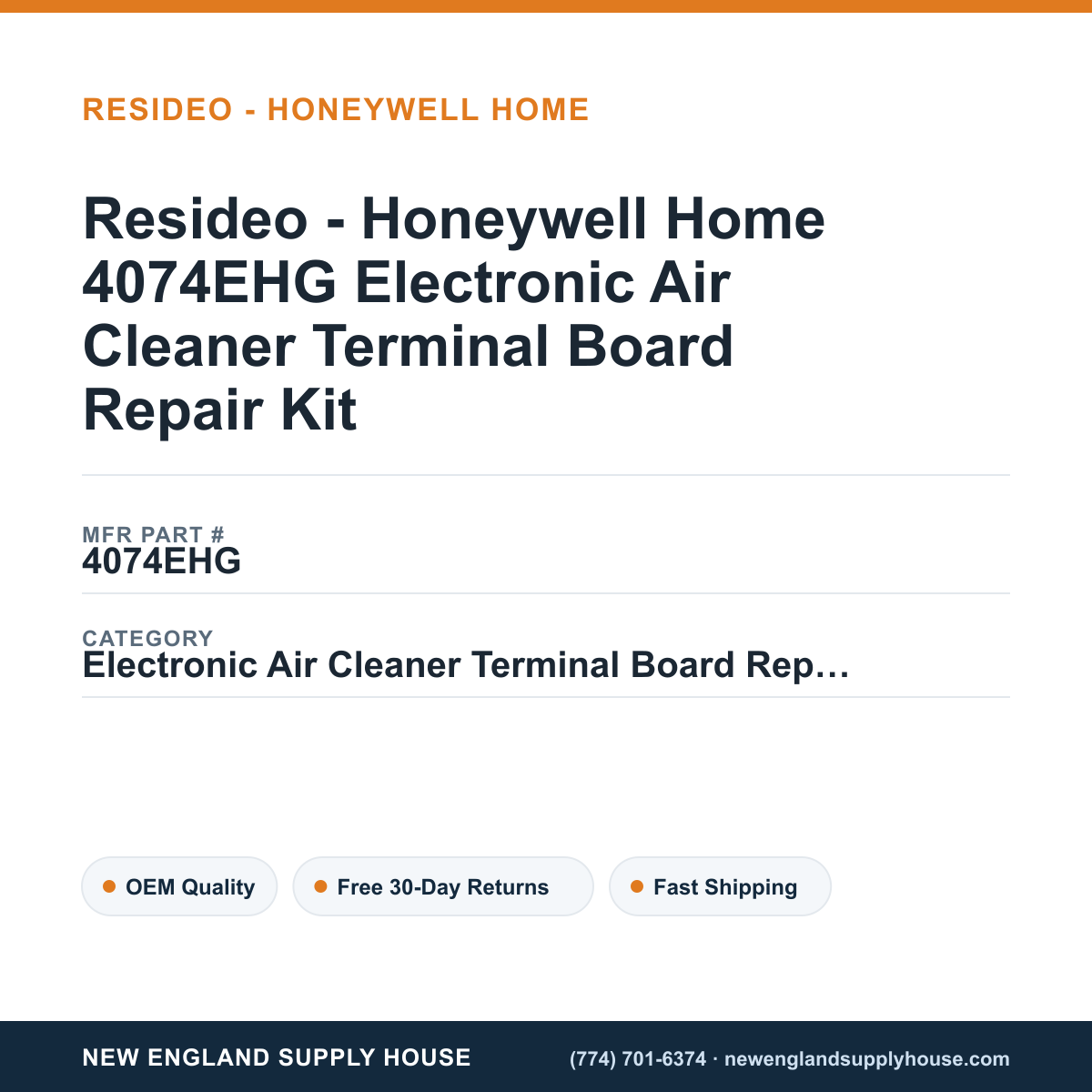 Resideo - Honeywell Home 4074EHG Electronic Air Cleaner Terminal Board Repair Kit — New England Supply House spec card [NESH-SPEC-CARD-V2]