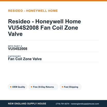 Resideo - Honeywell Home VU54S2008 Fan Coil Zone Valve — New England Supply House spec card [NESH-SPEC-CARD-V2]