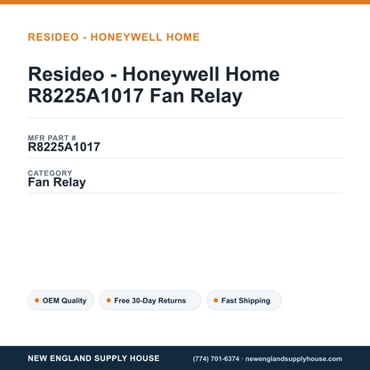 Resideo - Honeywell Home R8225A1017 Fan Relay — New England Supply House spec card [NESH-SPEC-CARD-V2]