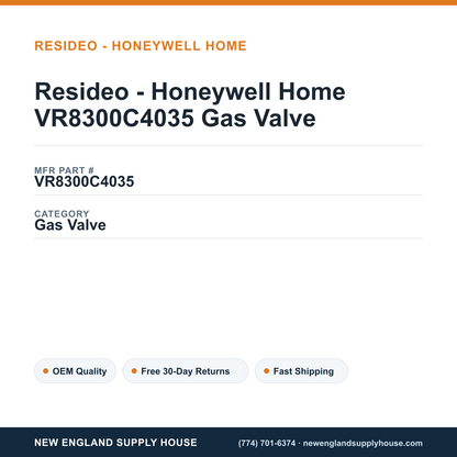 Resideo - Honeywell Home VR8300C4035 Gas Valve — New England Supply House spec card [NESH-SPEC-CARD-V2]