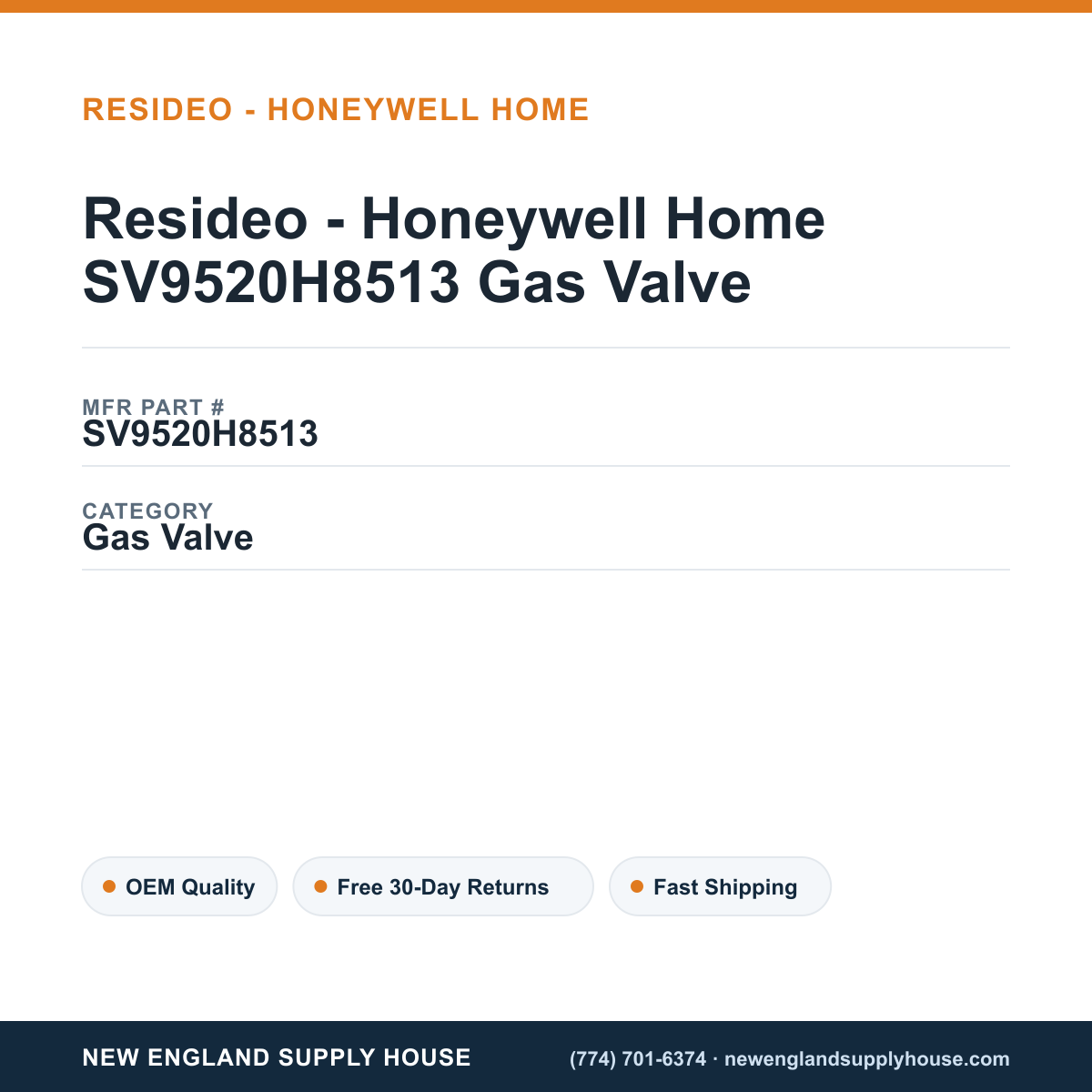 Resideo - Honeywell Home SV9520H8513 Gas Valve — New England Supply House spec card [NESH-SPEC-CARD-V2]