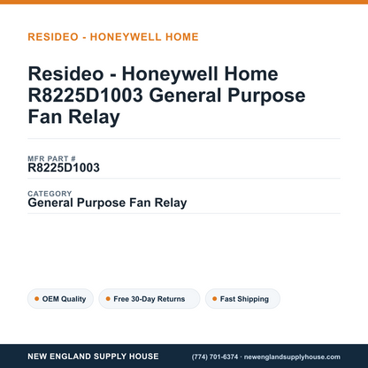 Resideo - Honeywell Home R8225D1003 General Purpose Fan Relay — New England Supply House spec card [NESH-SPEC-CARD-V2]