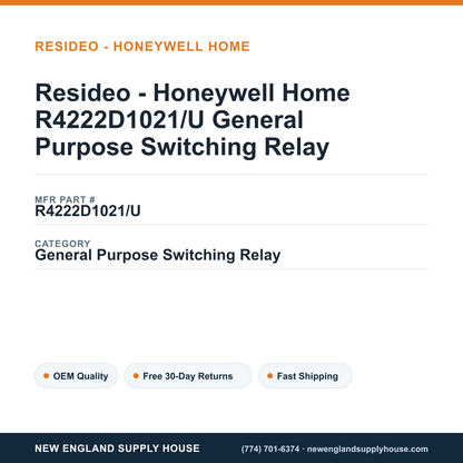 Resideo - Honeywell Home R4222D1021/U General Purpose Switching Relay — New England Supply House spec card [NESH-SPEC-CARD-V2]