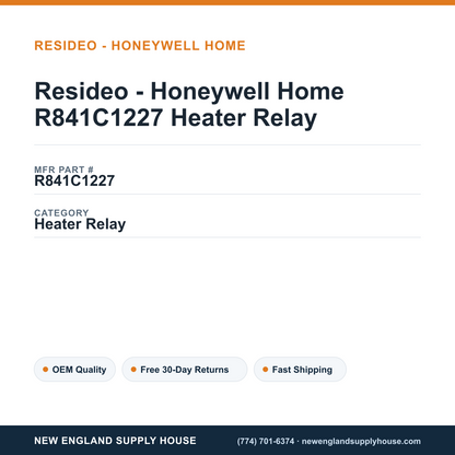 Resideo - Honeywell Home R841C1227 Heater Relay — New England Supply House spec card [NESH-SPEC-CARD-V2]