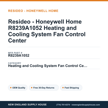 Resideo - Honeywell Home R8239A1052 Heating and Cooling System Fan Control Center — New England Supply House spec card [NESH-SPEC-CARD-V2]