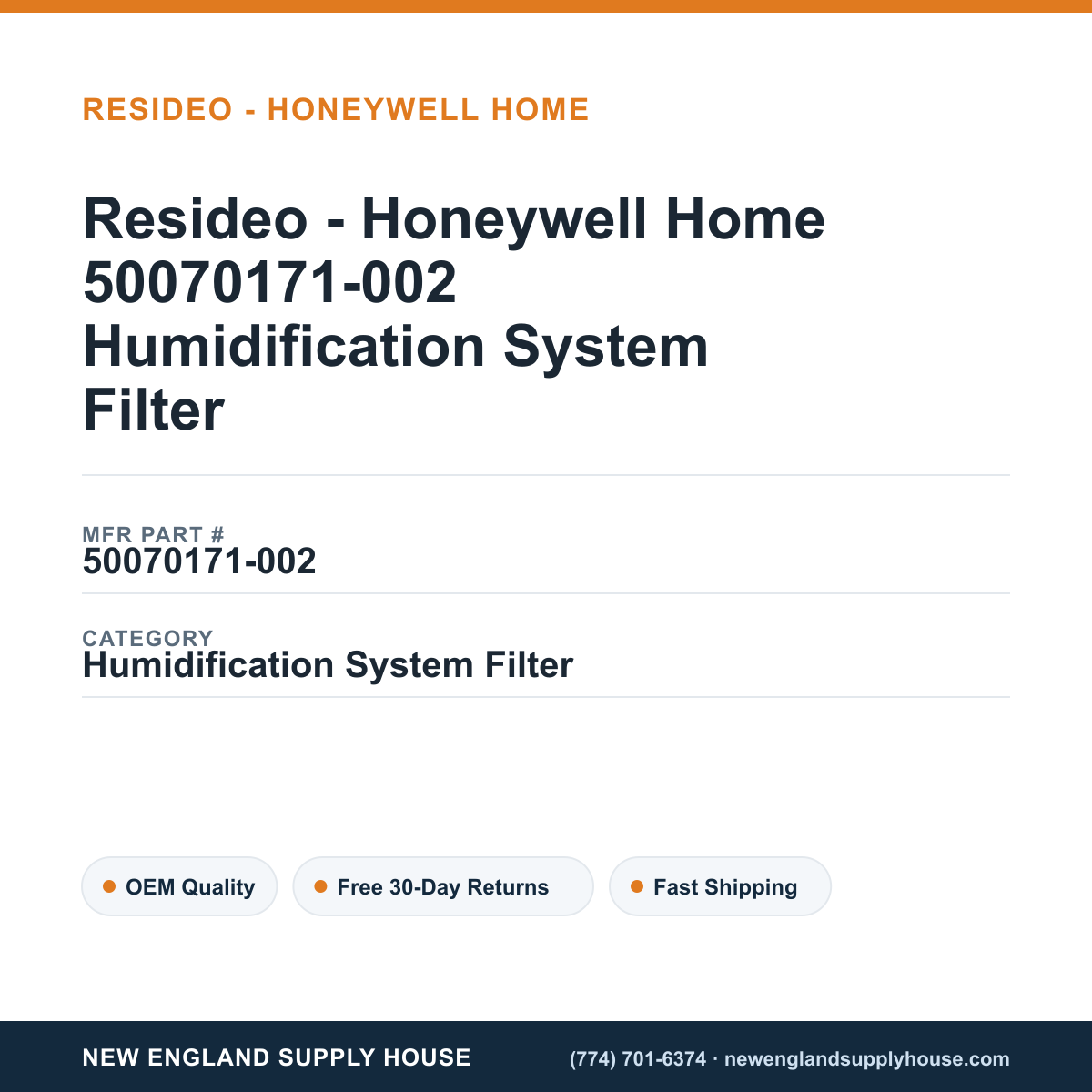 Resideo - Honeywell Home 50070171-002 Humidification System Filter — New England Supply House spec card [NESH-SPEC-CARD-V2]
