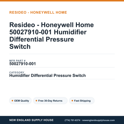 Resideo - Honeywell Home 50027910-001 Humidifier Differential Pressure Switch — New England Supply House spec card [NESH-SPEC-CARD-V2]